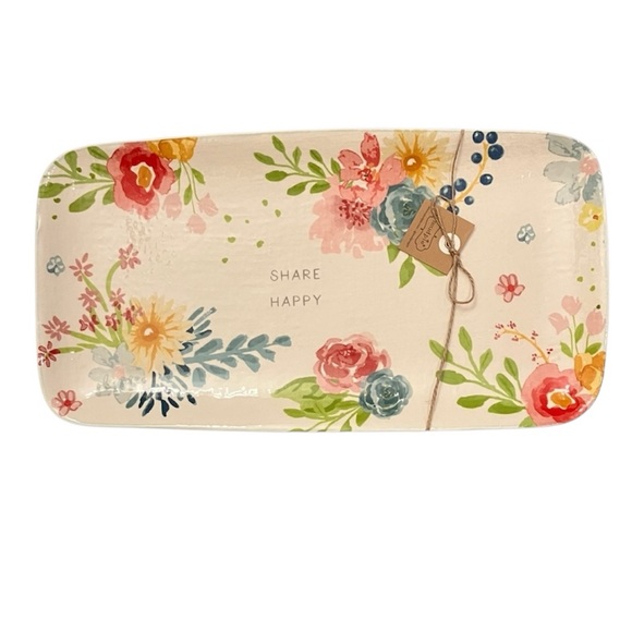 Mud Pie Other - Mud Pie Floral Serving plate 8 x 15 Share Happy NWT Entertain